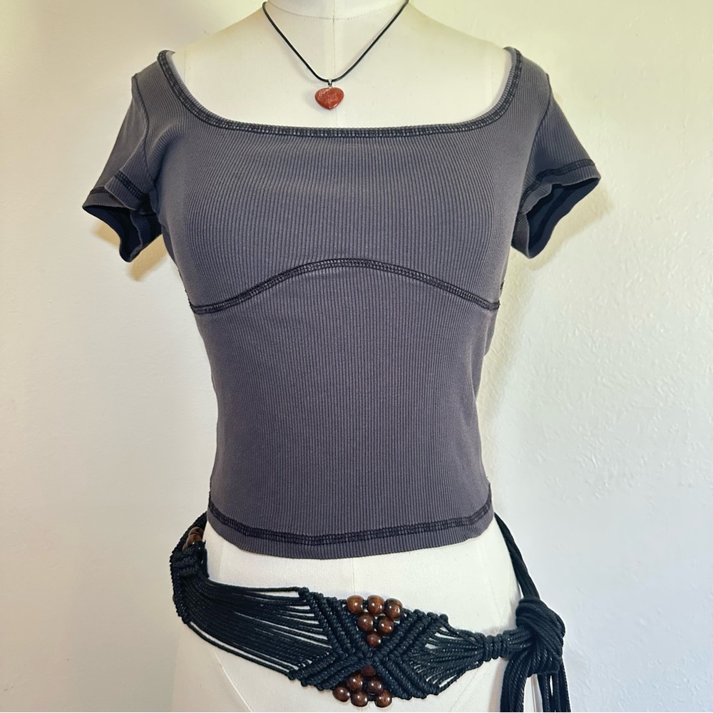 Divided H&M Medium Gray Ribbed Short-Cap sleeve Crop Top Fitted Basic